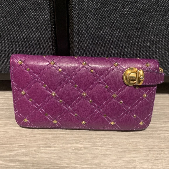 Marc by Marc Jacobs Purple Studded Leather Zip-Around Wallet with Gold Hardware - Picture 1 of 16